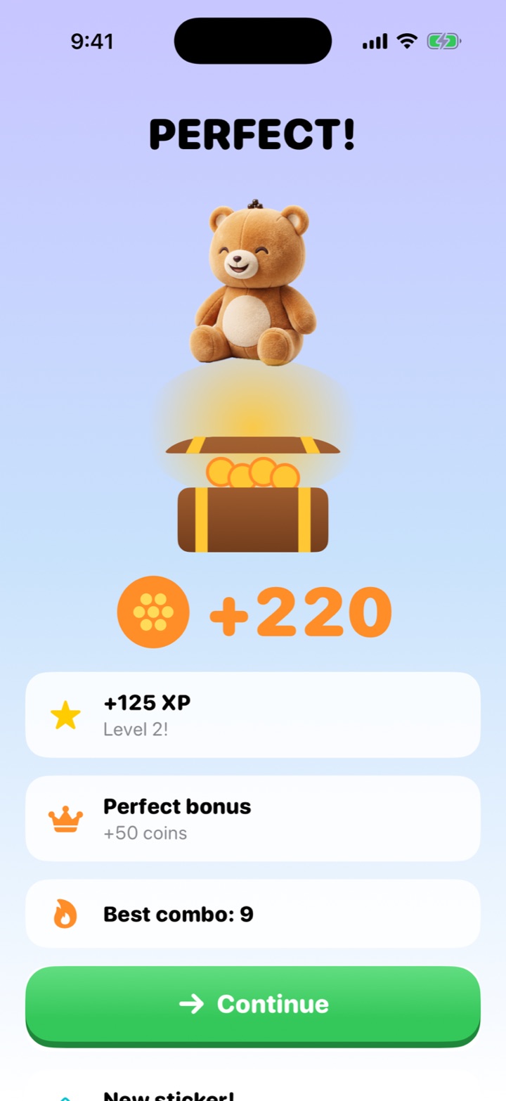 A treasure chest opening with plus 220 coins